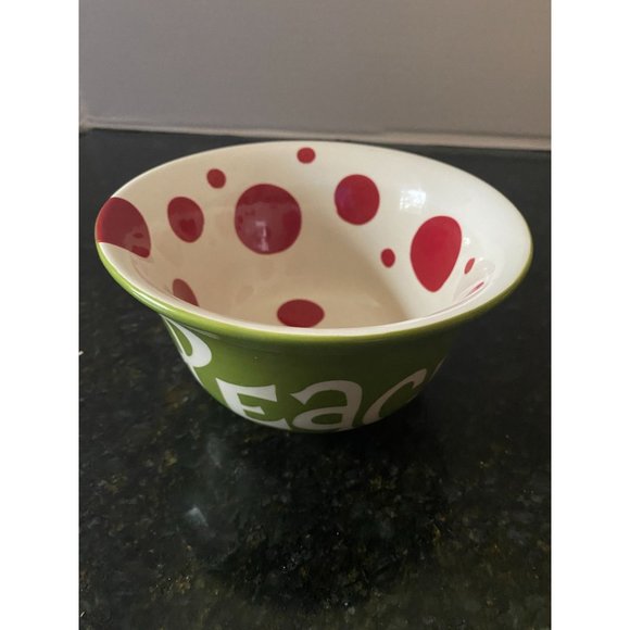 Magnolia Lane 6" Wide Polka Dot Bowl with Green, "PEACE" - Picture 5 of 8